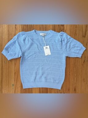 Free Assembly Crewneck Puff Sleeve Knit Top - Light Blue